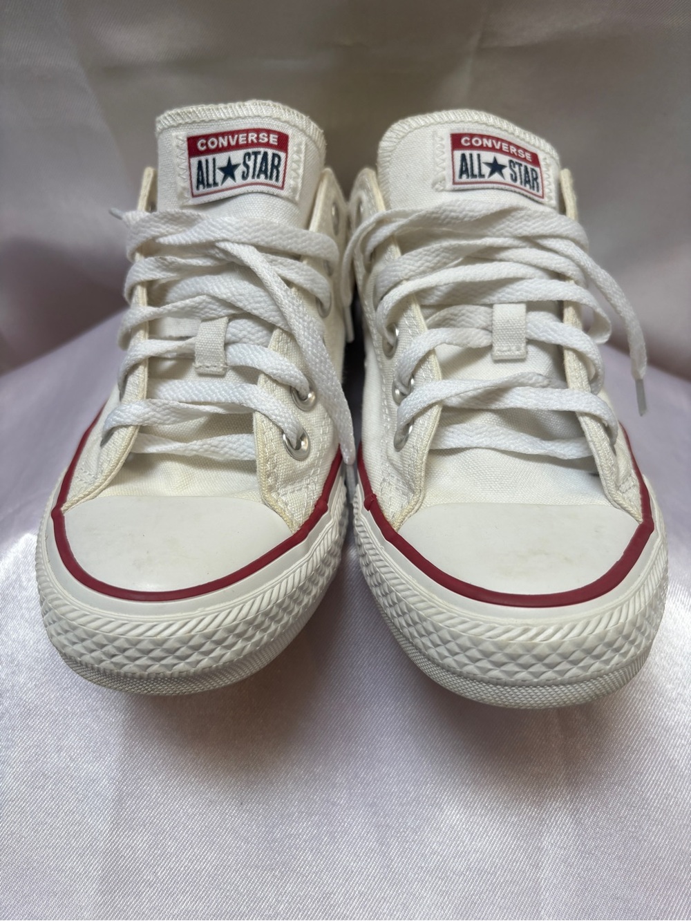 Converse Kids Low Top Sneakers in White with Red Trim